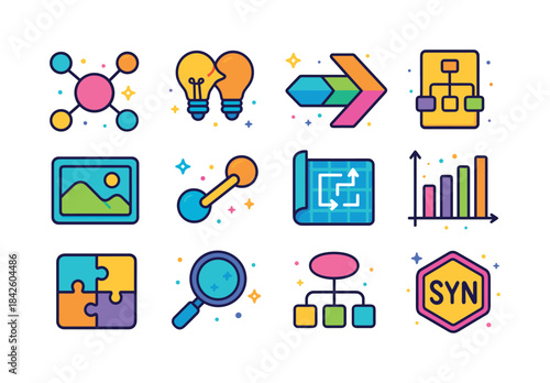 Colorful Concept Icons. concept synthesis. Colorful isometric ve