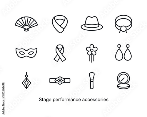 Stage Accessories Icons. Stage Performance Accessories. Line ico