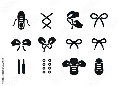 Shoelace Icon Set. Tying shoelaces. Solid icon set of Tying shoe