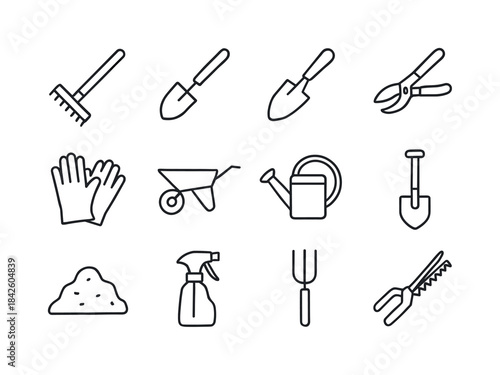 Garden Tools Line Icons. Garden maintenance. Line icon set of Ga