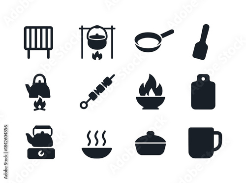 Outdoor Cooking Icons. outdoor cooking. Solid icon set of outdoo