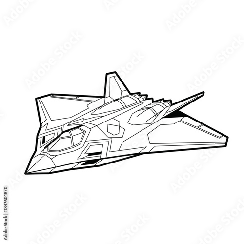 Stealth Fighter Jet Outline Drawing for Coloring Book.