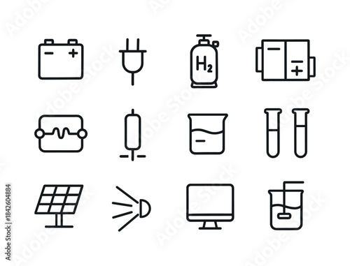 Energy Storage Icons. Energy storage. Line icon set of Energy st