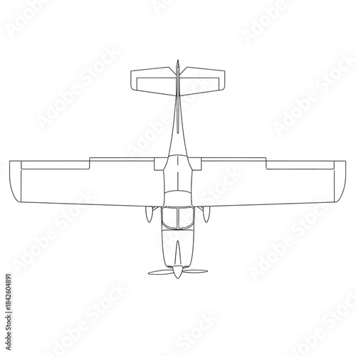 Top-down view of a single-engine propeller airplane outline.