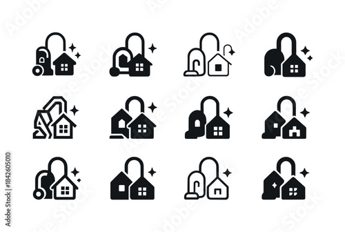 Home Cleaning Icons. Home cleaning hacks. Icon set. Set Logo of