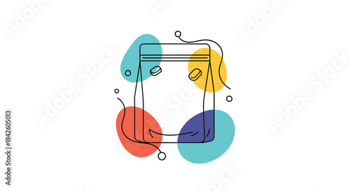 A minimalist line art illustration of a resealable pouch or bag with abstract colorful shapes, suitable for food or product packaging mockups.