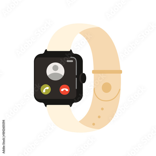 Smart watch mobile app for online call, wristwatch with square screen vector illustration