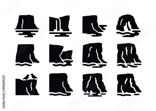 Ocean Cliffs Icons. Ocean cliffs. Solid icon set of Ocean cliffs