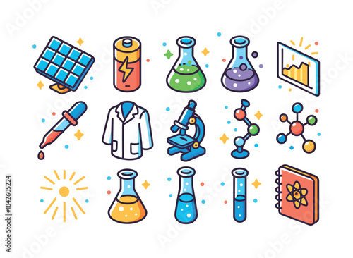 Clean Energy Icons. Clean Energy Experiments. Colorful isometric
