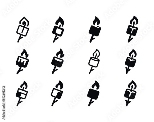 Roasting Marshmallows Icons. Roasting marshmallows. Icon set. Se