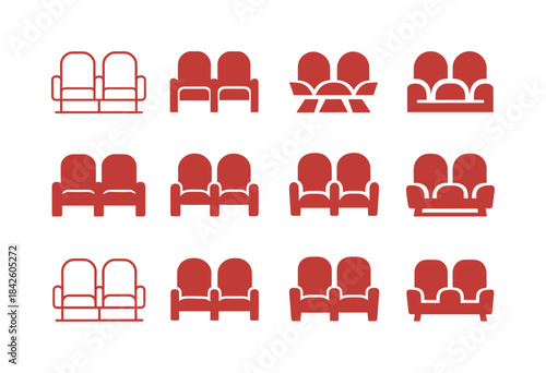 Red Velvet Seating Icons. Red velvet seats. Icon set. Set Logo o