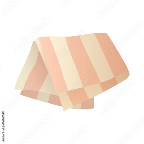 Striped linen kitchen towel, folded napkin or fabric tablecloth vector illustration