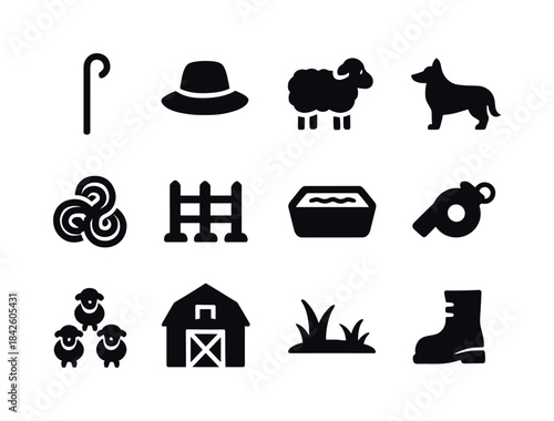 Shepherd Icons Set. Shepherd. Solid icon set of shepherd: shephe
