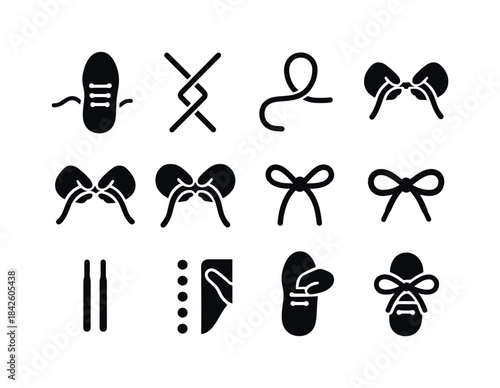 Shoelace Icon Set. Tying shoelaces. Solid icon set of Tying shoe