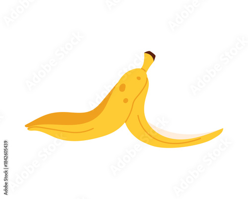 Open banana peel, yellow slippery skin for slipping on floor vector illustration