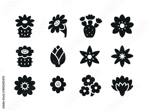 Cactus Flower Icons. cactus flowers. Solid icon set of cactus fl