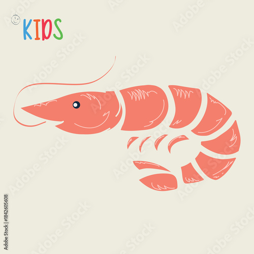 Shrimp vector illustration. Fresh sea shrimp. Sea food logo, sign, symbol. Crustacean with curly feelers.