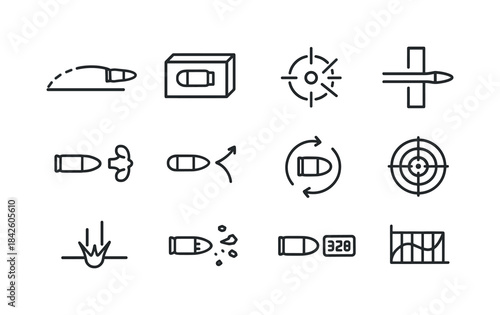 Ballistics Icon Set. Ballistics Elements. Line icon set of Balli