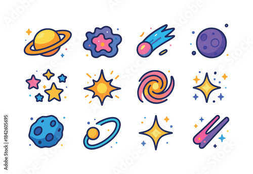 Cosmic Icon Collection. cosmic wonders. Colorful isometric vecto