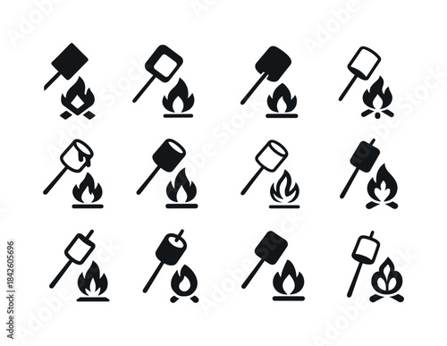 Roasting Marshmallows Icons. Roasting marshmallows. Icon set. Se