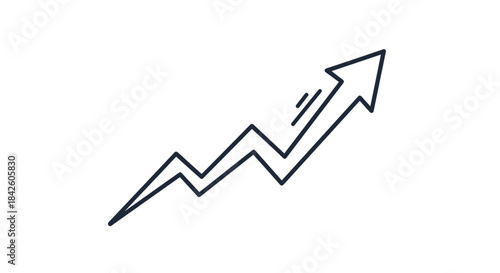 A simple hand-drawn arrow pointing upwards in a zigzag pattern, symbolizing growth, progress, and a rising trend in business or finance.