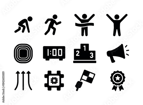 Sport Icon Set. Sport competition. Solid icon set of Sport compe