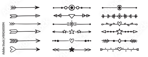 arrow bow doodle sketch scribble direction set heart, arrow, highlight underline text. Cute underlines border