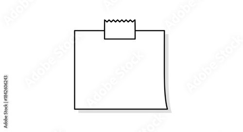 A minimalist black outline of a blank square note paper with a piece of tape at the top, creating a simple reminder or memo icon.