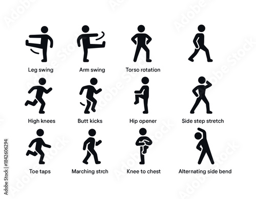 Dynamic Stretching Icons. Dynamic stretching. Solid icon set of