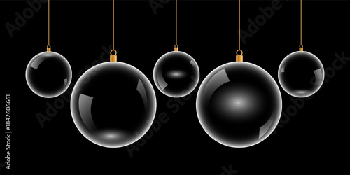 Glass bauble set. 3D transparent Christmas balls hanging for Christmas and New Year celebrations. vector illustrations