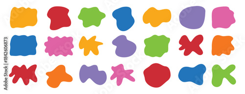 Organic shape abstract colorful isolated elements set. irregular round blot form graphic shape collection