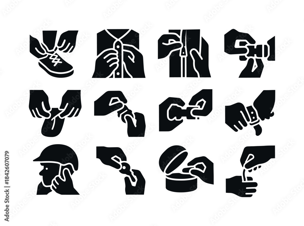 Fototapeta premium Close-Up Action Icons. Close-up actions. Solid icon set of Close