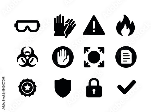 Safety Icon Set. Safety & compliance. Solid icon set of Safety &