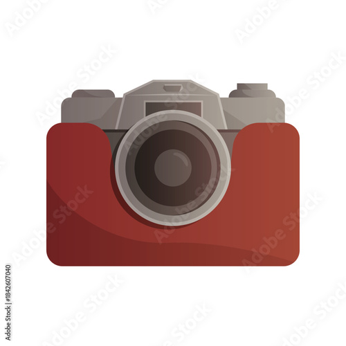 Vintage SLR camera in case, old equipment from pawnshop vector illustration