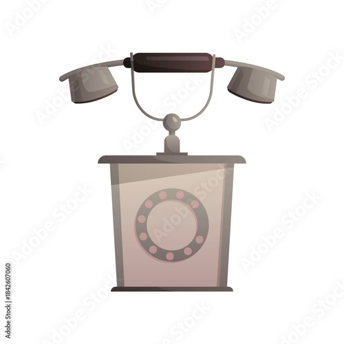Vintage rotary telephone, old communication equipment from pawnshop vector illustration