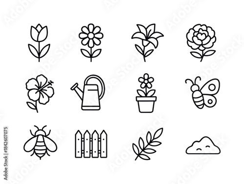 Garden Line Icons. Flower Garden. Line icon set of Flower Garden