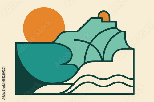 Clean geometric Alderney Homecoming Day design expressing serene Guernsey island harmony through unique abstract shapes