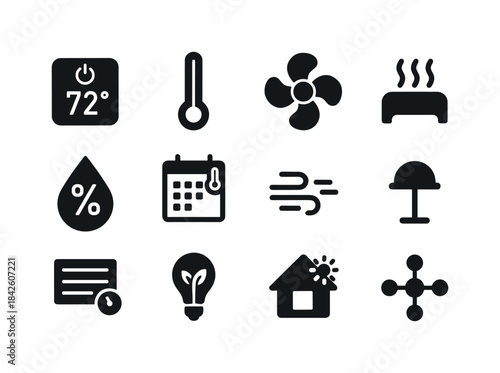 Smart Climate Control Icons. smart climate control. Solid icon s