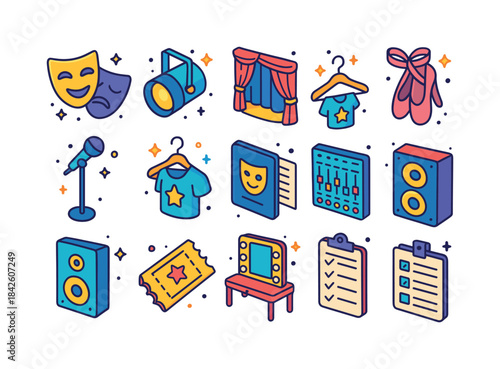 Performance Arts Icons. Performance arts. Colorful isometric vec