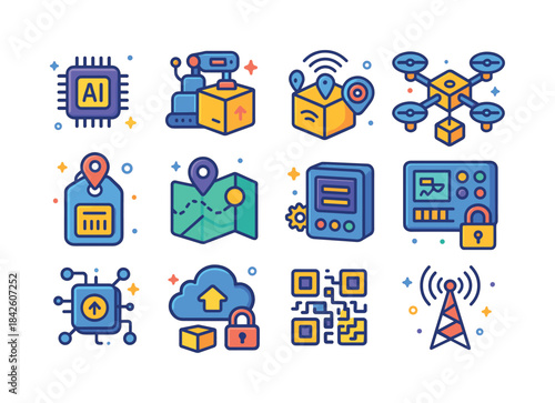 Smart Delivery Icons. smart delivery systems. Colorful isometric