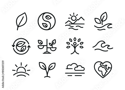 Earth Harmony Icons. Earth harmony. Line icon set of Earth harmo