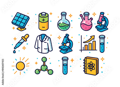 Clean Energy Icons. Clean Energy Experiments. Colorful isometric