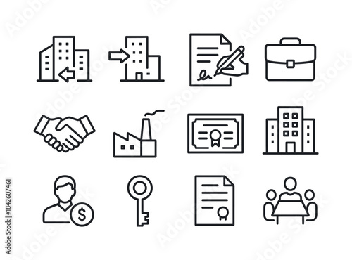 Corporate Takeover Icons. Corporate takeover. Line icon set of C