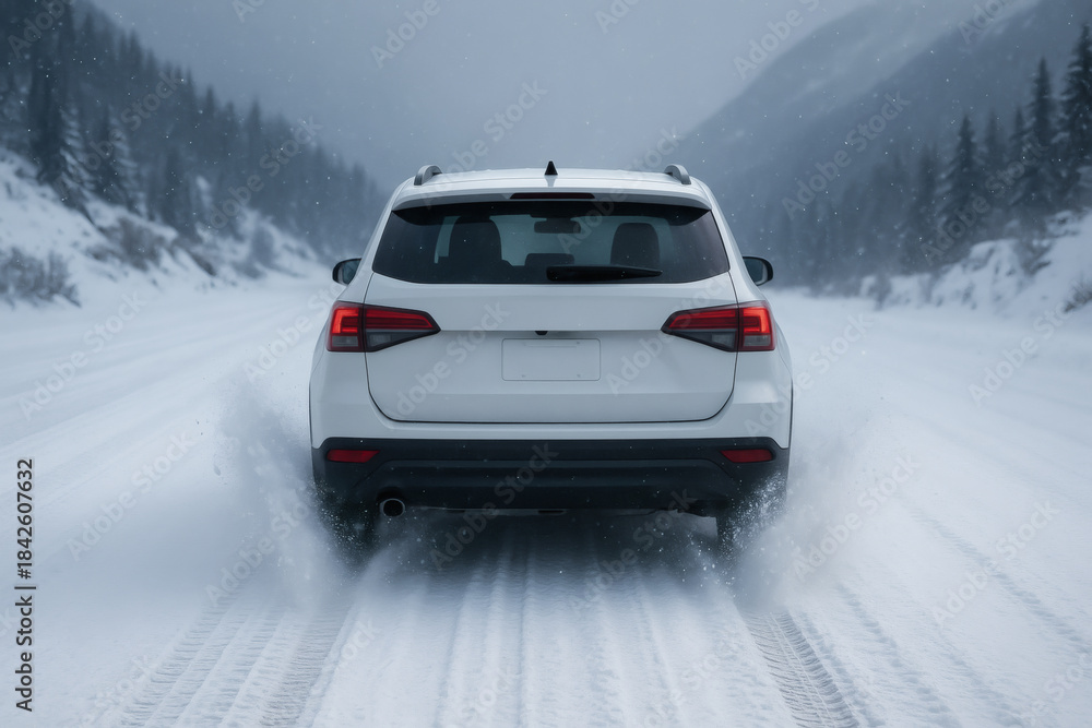 Naklejka premium 冬 運転 雪道 走行シーン