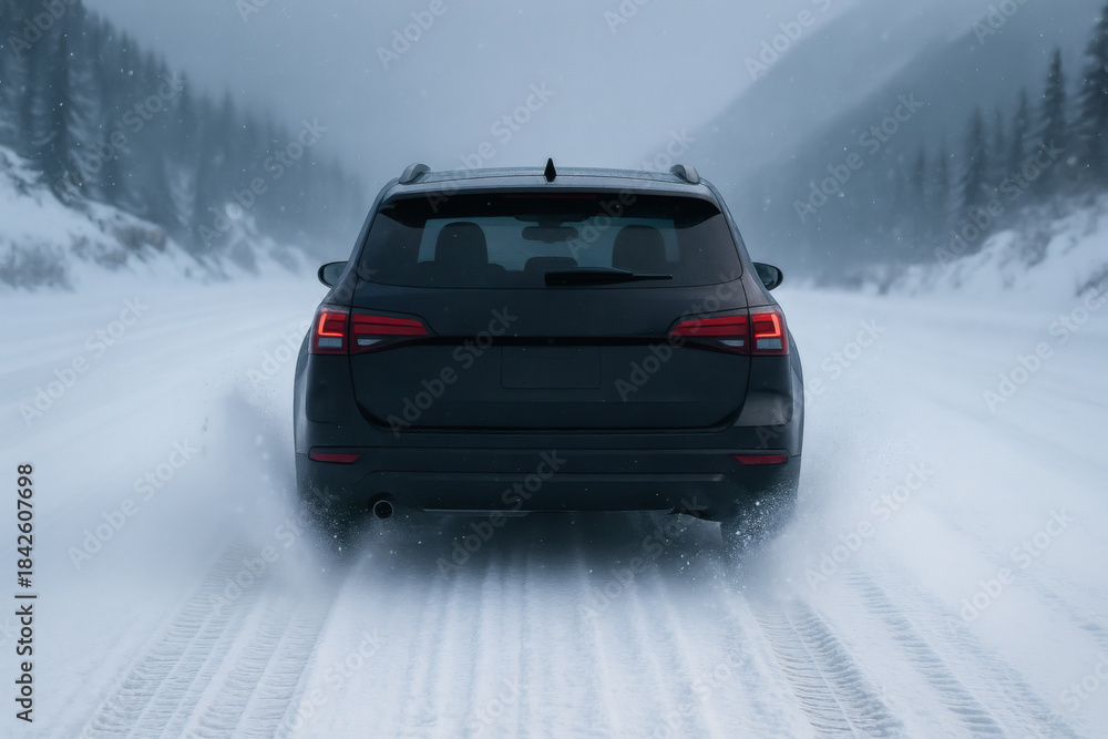 Naklejka premium 冬 運転 雪道 走行シーン