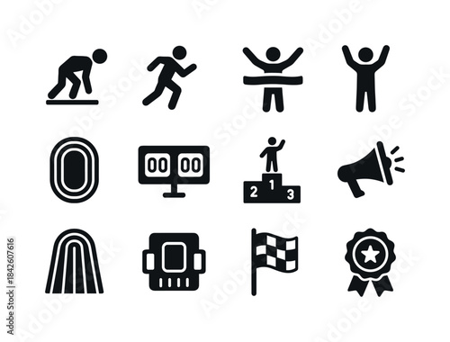Sport Icon Set. Sport competition. Solid icon set of Sport compe