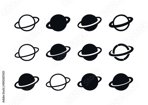 Saturn Logo Variations. Saturn. Icon set. Set Logo of Saturn: mi