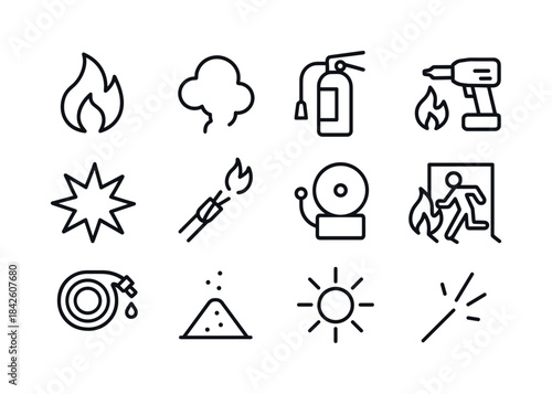 Fire Safety Icons. Fire-Related Worksite Accidents. Line icon se