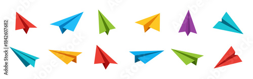 Infographic colorful paper airplanes collection. vector illustration