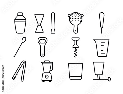 Mixology Icon Set. Mixology tools. Line icon set of Mixology too